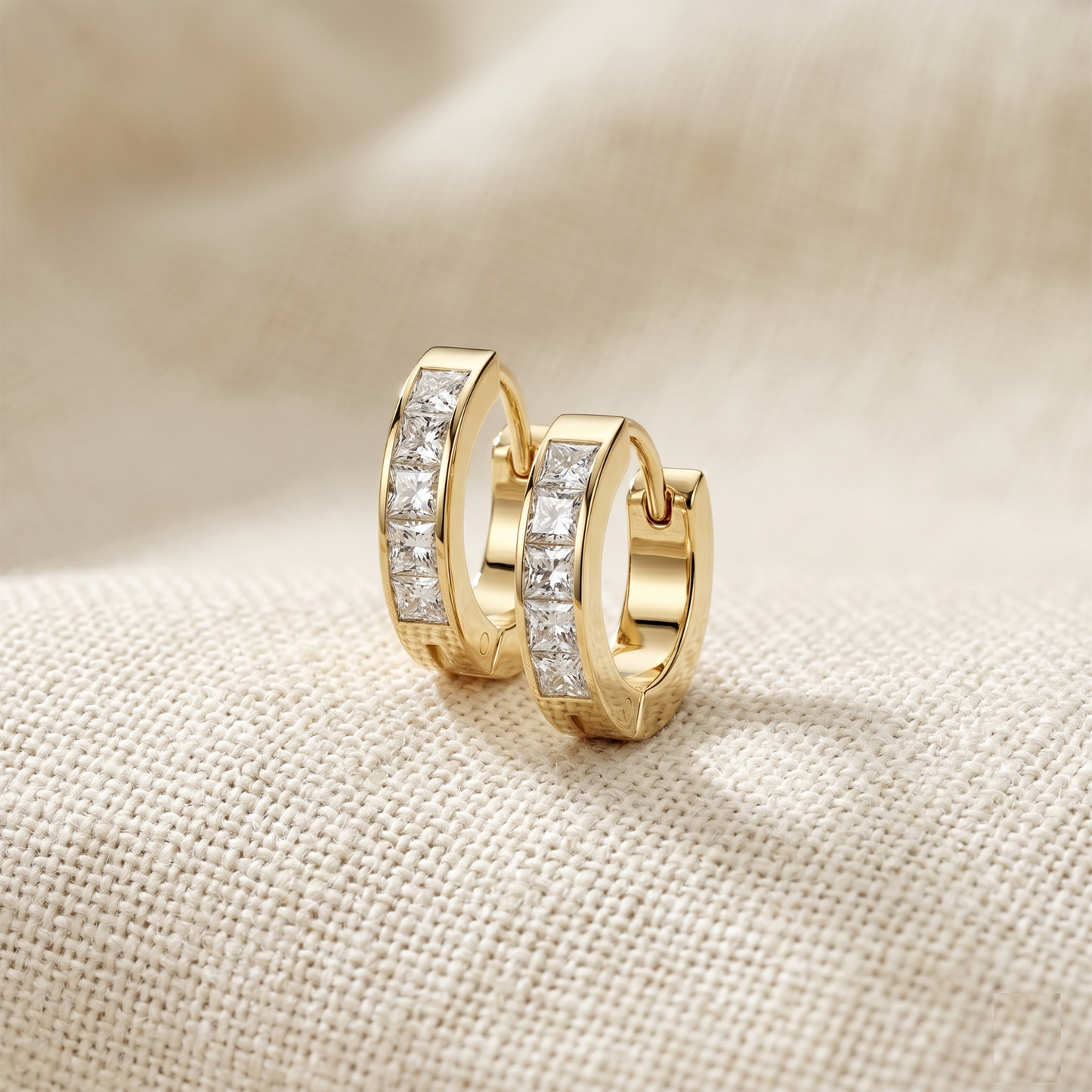 Surgical Steel Square CZ Hinged Hoop Earrings 18G