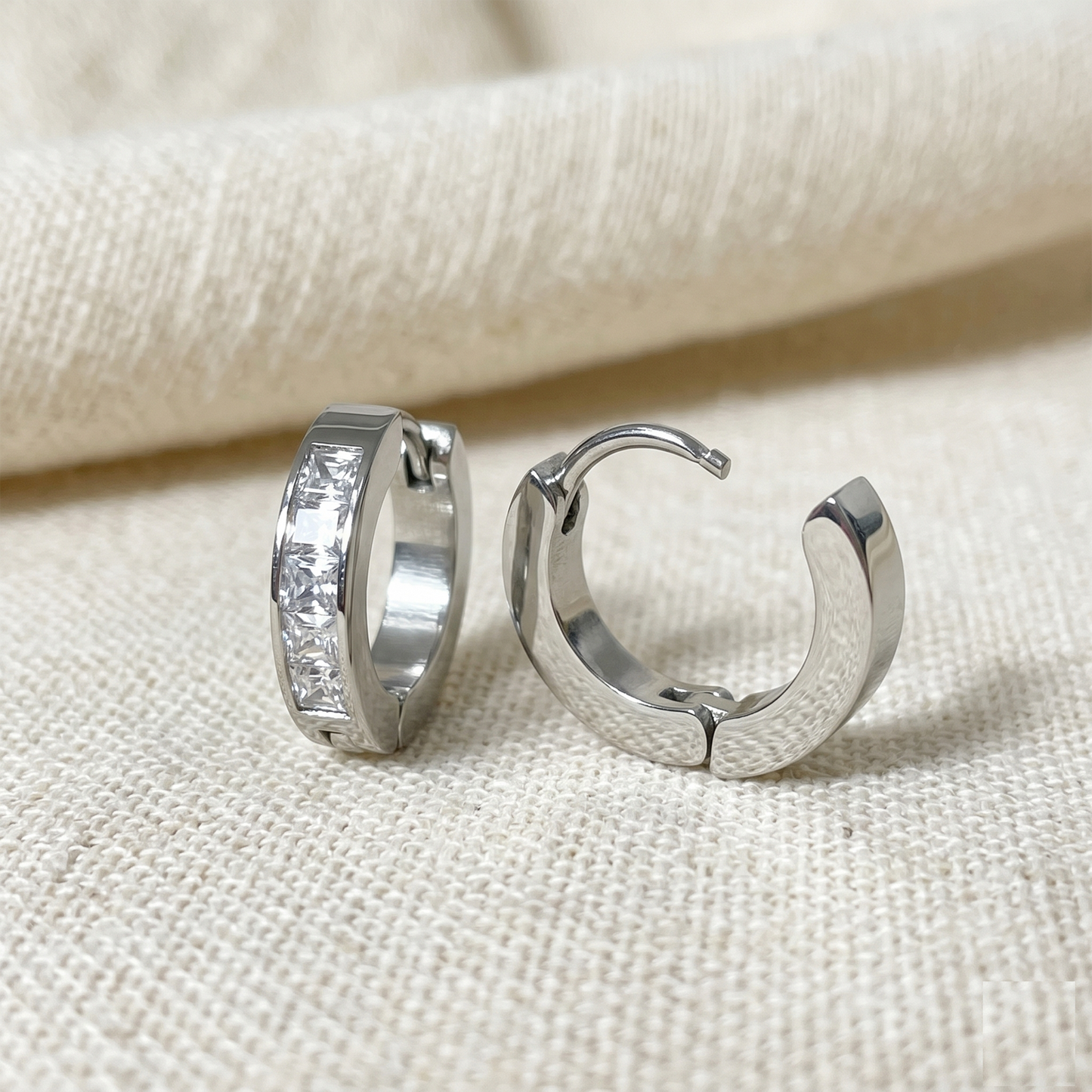 Surgical Steel Square CZ Hinged Hoop Earrings 18G