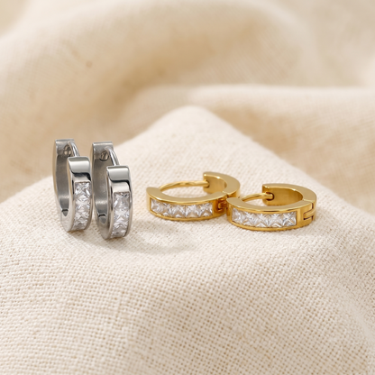 Surgical Steel Square CZ Hinged Hoop Earrings 18G
