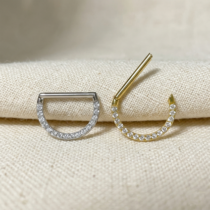 Titanium D-Shaped Front CZ Hinged Hoop 16G