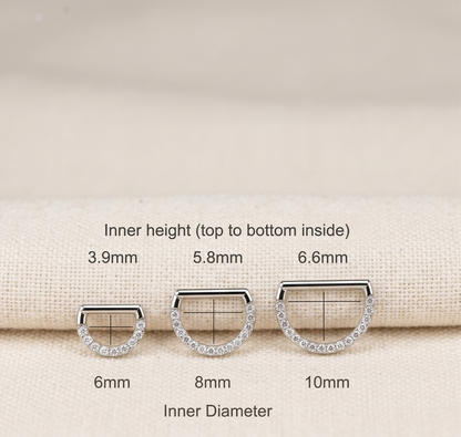 Titanium D-Shaped Front CZ Hinged Hoop 16G