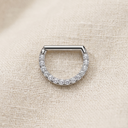Titanium D-Shaped Front CZ Hinged Hoop 16G