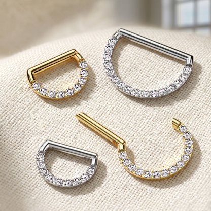 Titanium D-Shaped Front CZ Hinged Hoop 16G