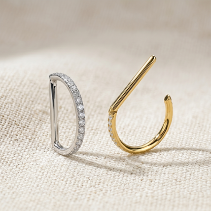 Titanium D-Shaped CZ Outside Hinged Hoop 16G