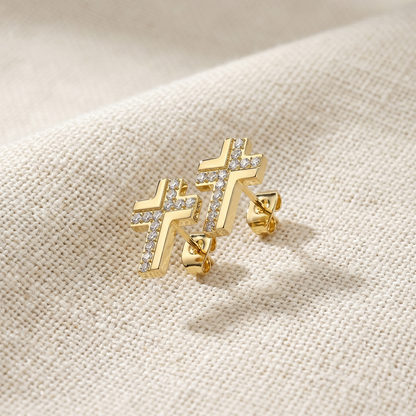 Surgical Steel Big Cross CZ Stud Earrings 20G