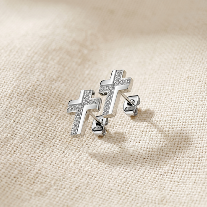 Surgical Steel Big Cross CZ Stud Earrings 20G