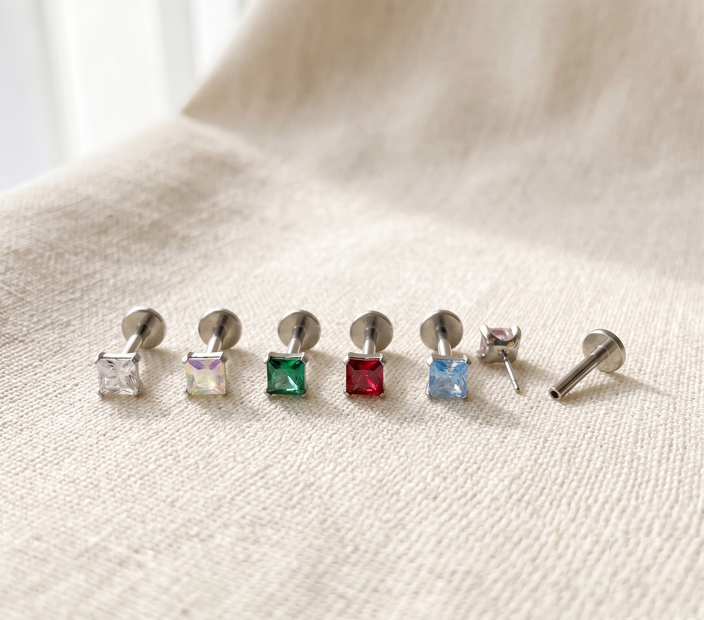 Titanium Gold Prong Square CZ Threadless Stud
