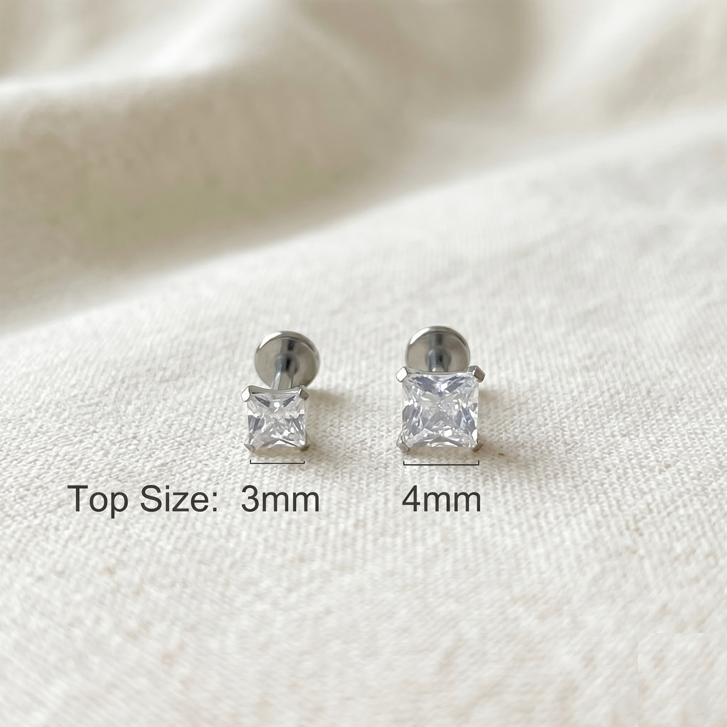 Titanium Square Aqua CZ Threadless Stud
