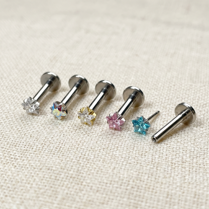 Titanium Aqua Star CZ Threadless Stud
