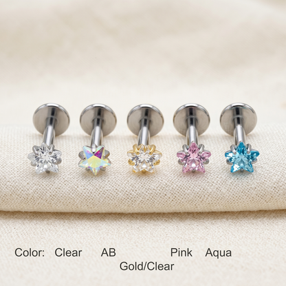 Gold Titanium Star CZ Threadless Stud