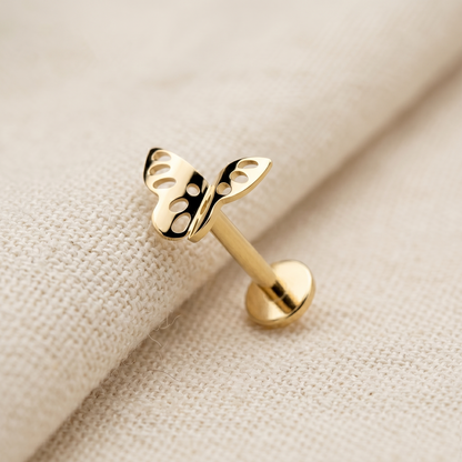 Titanium Butterfly Diamond-Cut Threaded Labret 16G