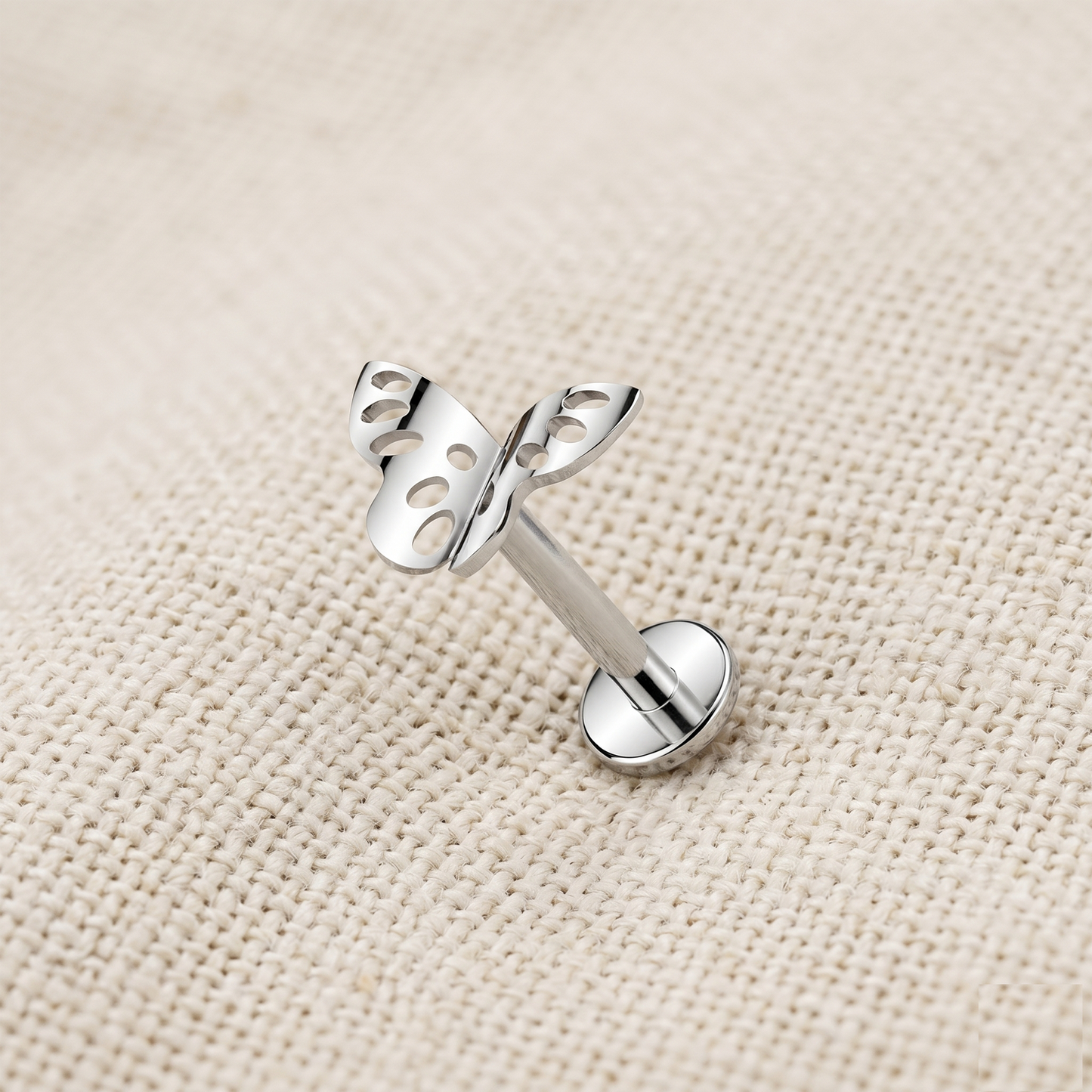 Titanium Butterfly Diamond-Cut Threaded Labret 16G