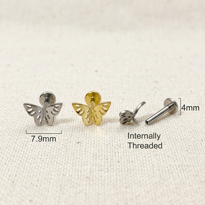 Titanium Butterfly Diamond-Cut Threaded Labret 16G