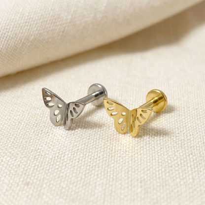 Titanium Butterfly Diamond-Cut Threaded Labret 16G