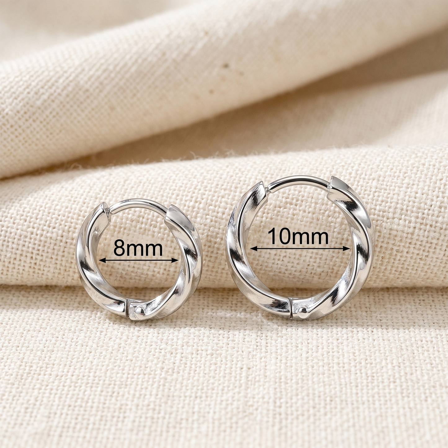 Surgical Steel Twisted Hinged Hoop Earrings 18G