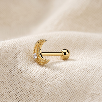 Crescent Moon CZ Threaded Labret Stud 16G