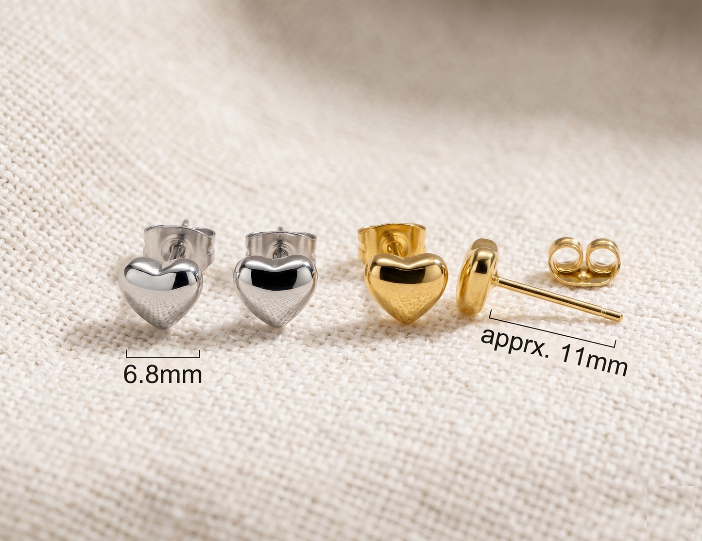 Surgical Steel 3D Heart Stud Earrings 20G