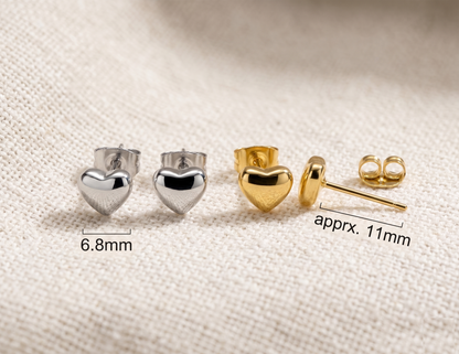 Surgical Steel 3D Heart Stud Earrings 20G