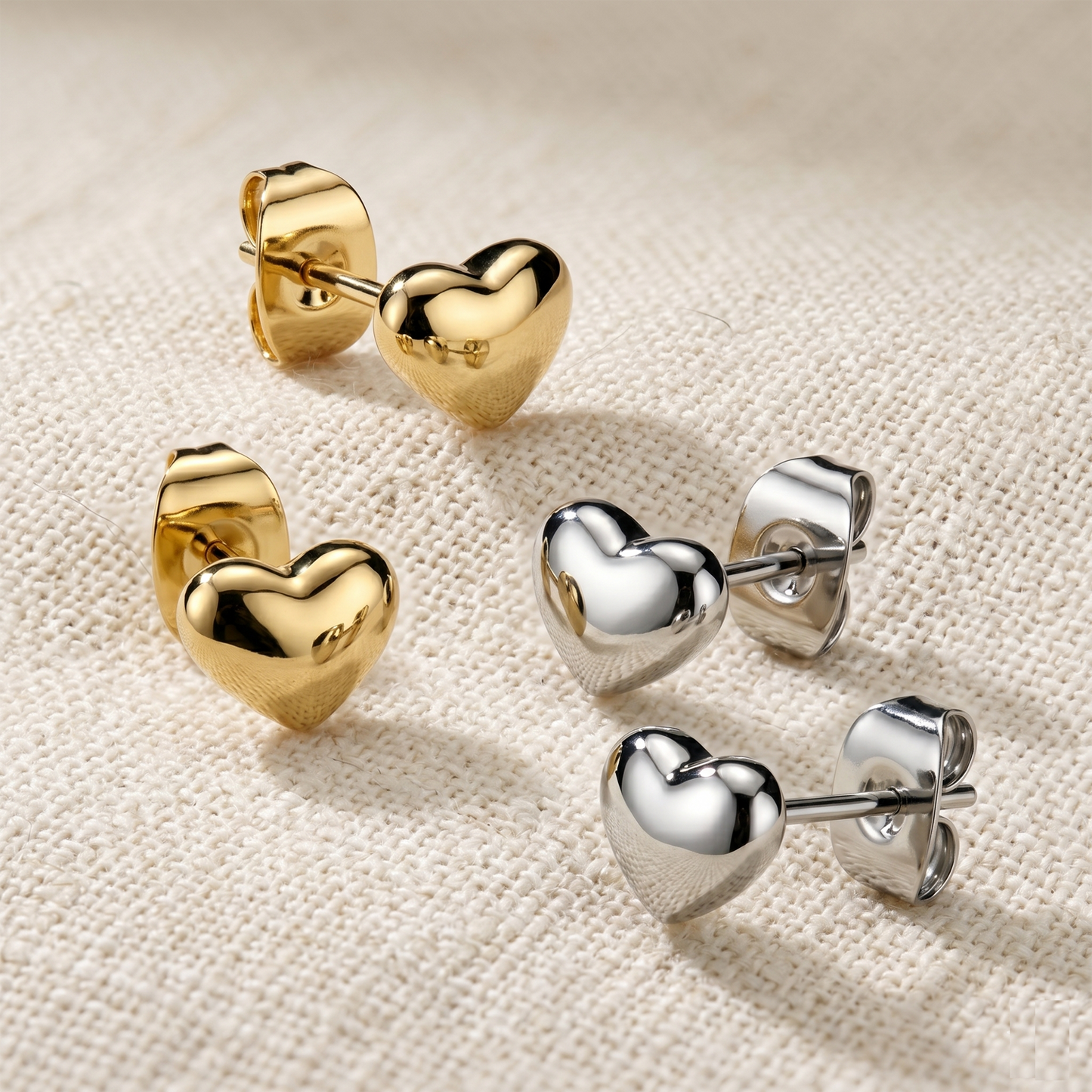 Surgical Steel 3D Heart Stud Earrings 20G