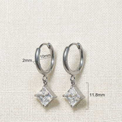 Surgical Steel Prong CZ Dangle Hoop Earrings 20G