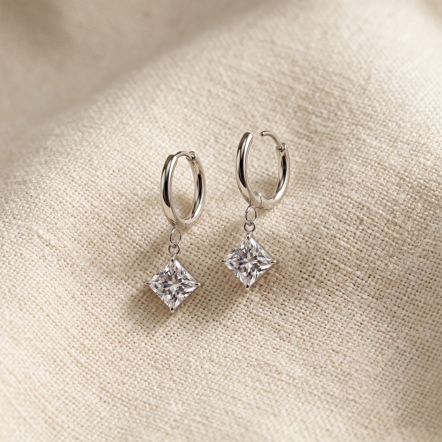 Surgical Steel Prong CZ Dangle Hoop Earrings 20G