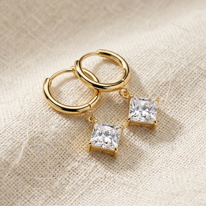 Surgical Steel Prong CZ Dangle Hoop Earrings 20G