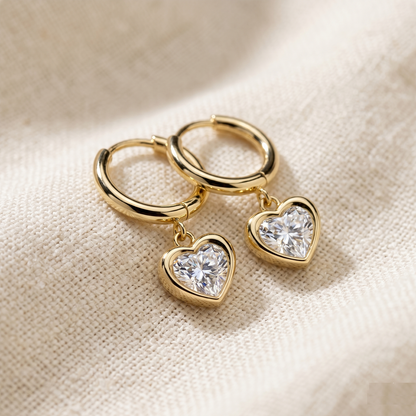 Surgical Steel CZ Heart Dangle Hoop Earrings 20G