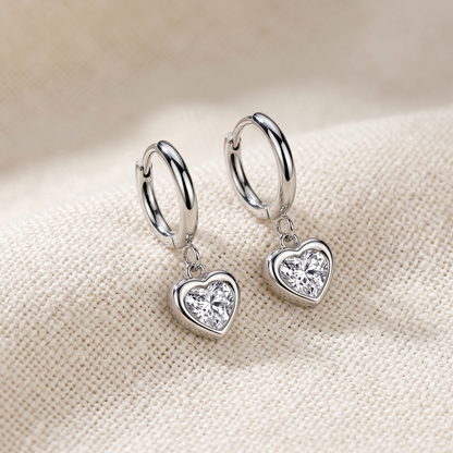 Surgical Steel CZ Heart Dangle Hoop Earrings 20G