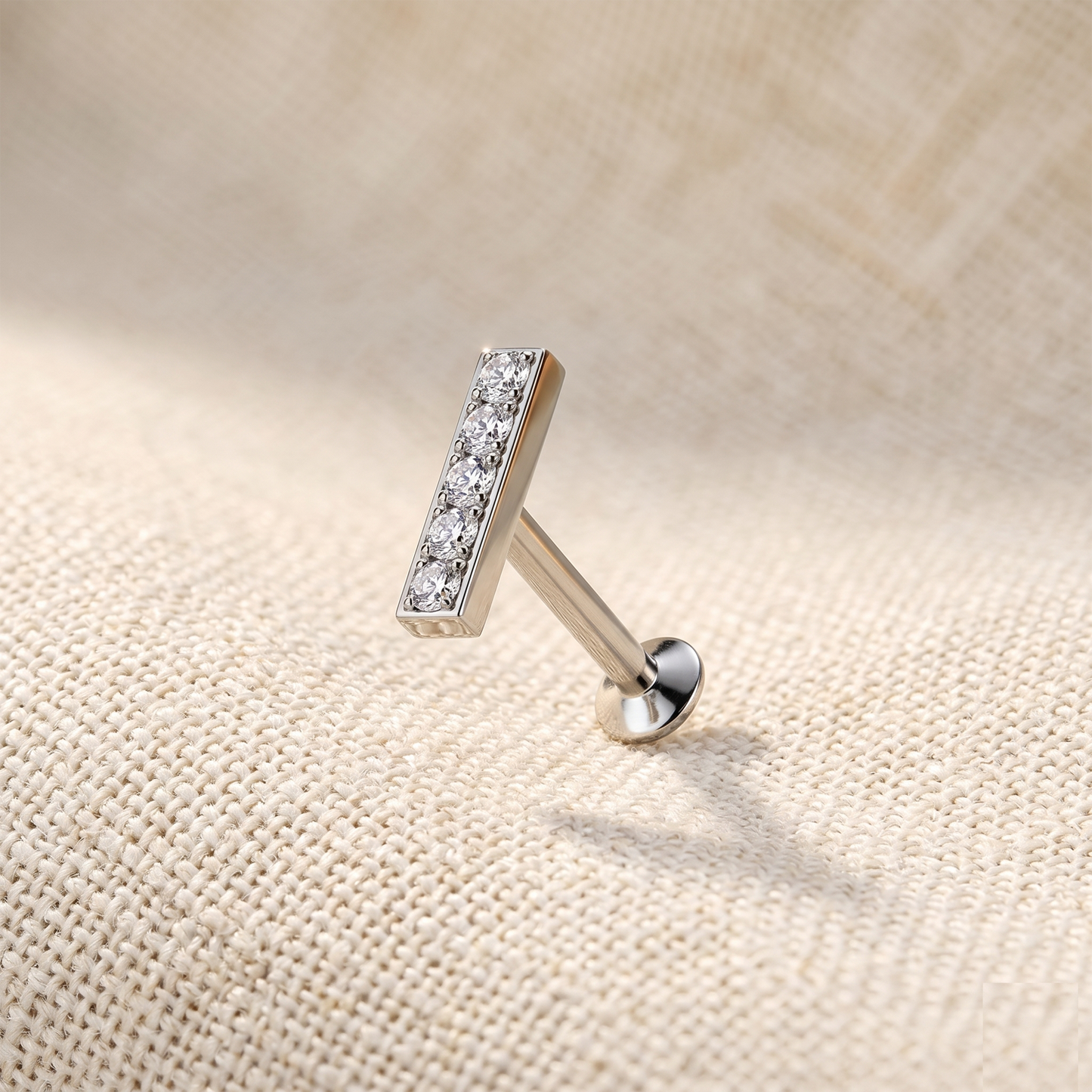 Surgical Steel CZ Bar Threadless Stud
