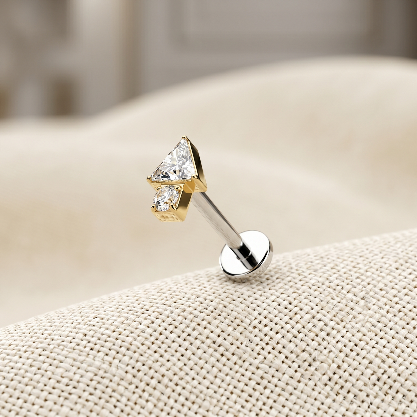 Titanium Triangle CZ Threadless Stud