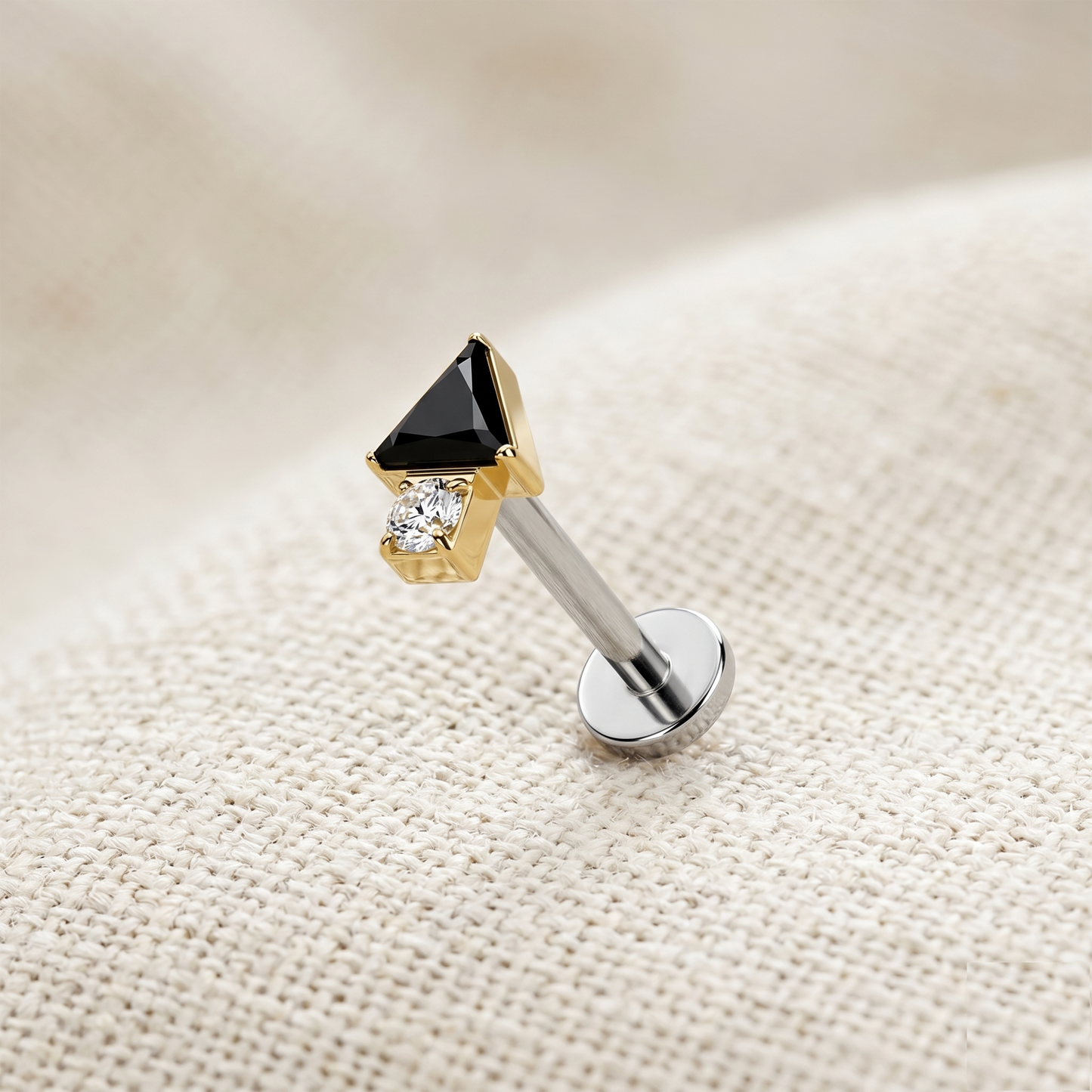 Titanium Triangle CZ Threadless Stud