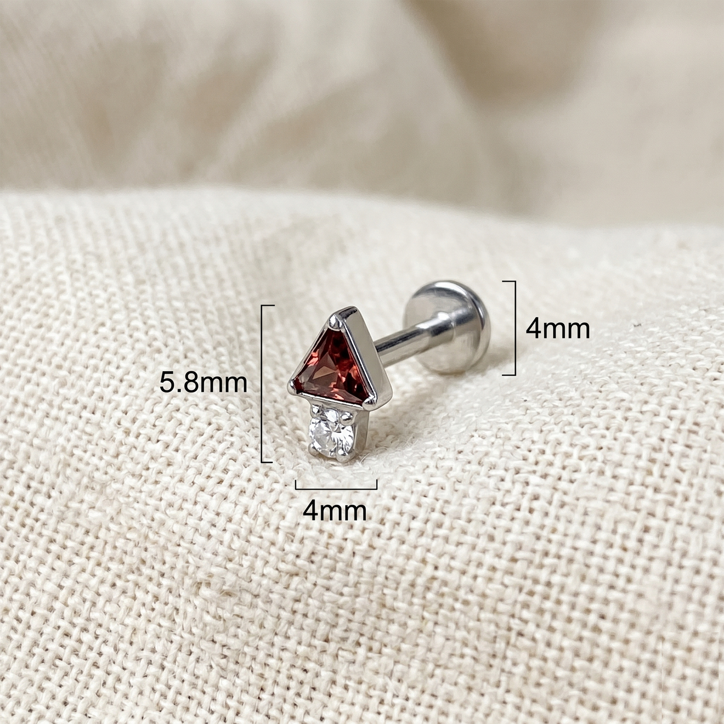 Titanium Triangle CZ Threadless Stud