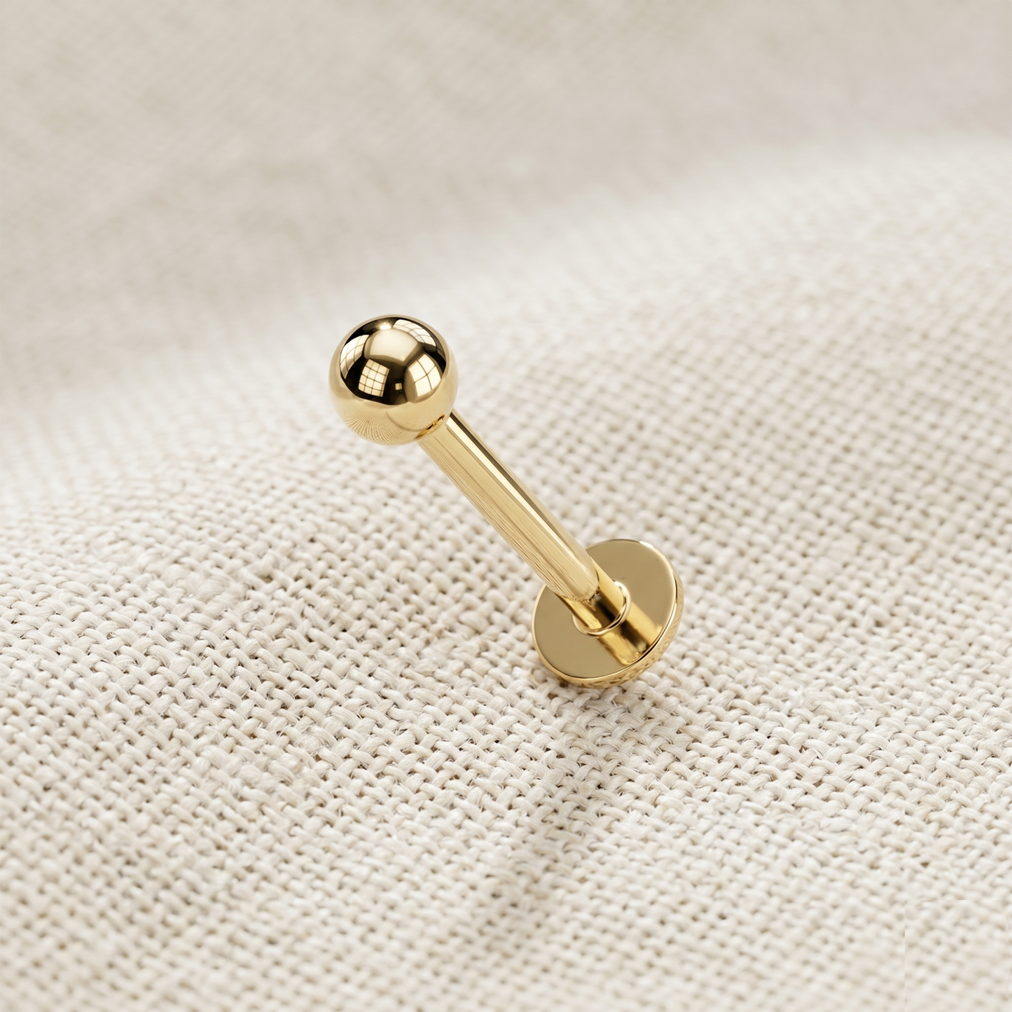 14K Gold 18G Round Ball Threadless Labret Stud