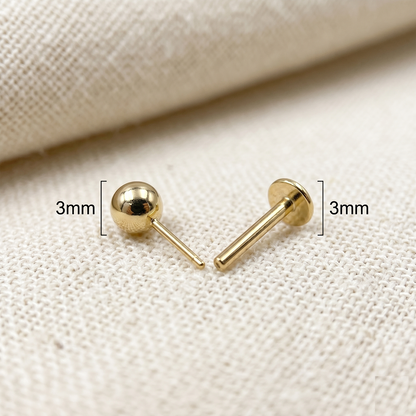 14K Gold 18G Round Ball Threadless Labret Stud