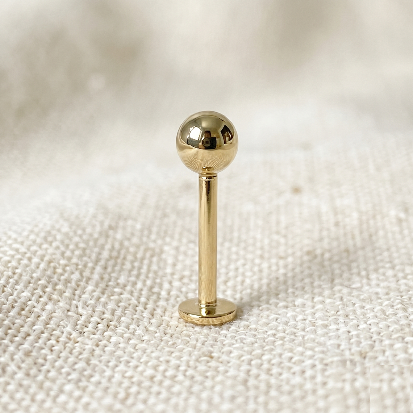 14K Gold 18G Round Ball Threadless Labret Stud