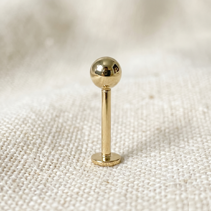 14K Gold 18G Round Ball Threadless Labret Stud