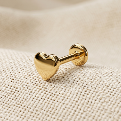 14K Gold Flat Heart Threadless Stud 20G