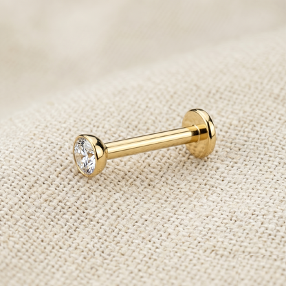 14K Gold Bezel Set CZ Threadless Stud 20G