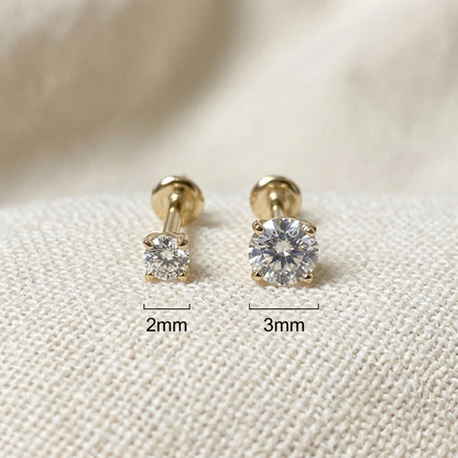 14K Gold Prong Set CZ Threadless Stud 20G