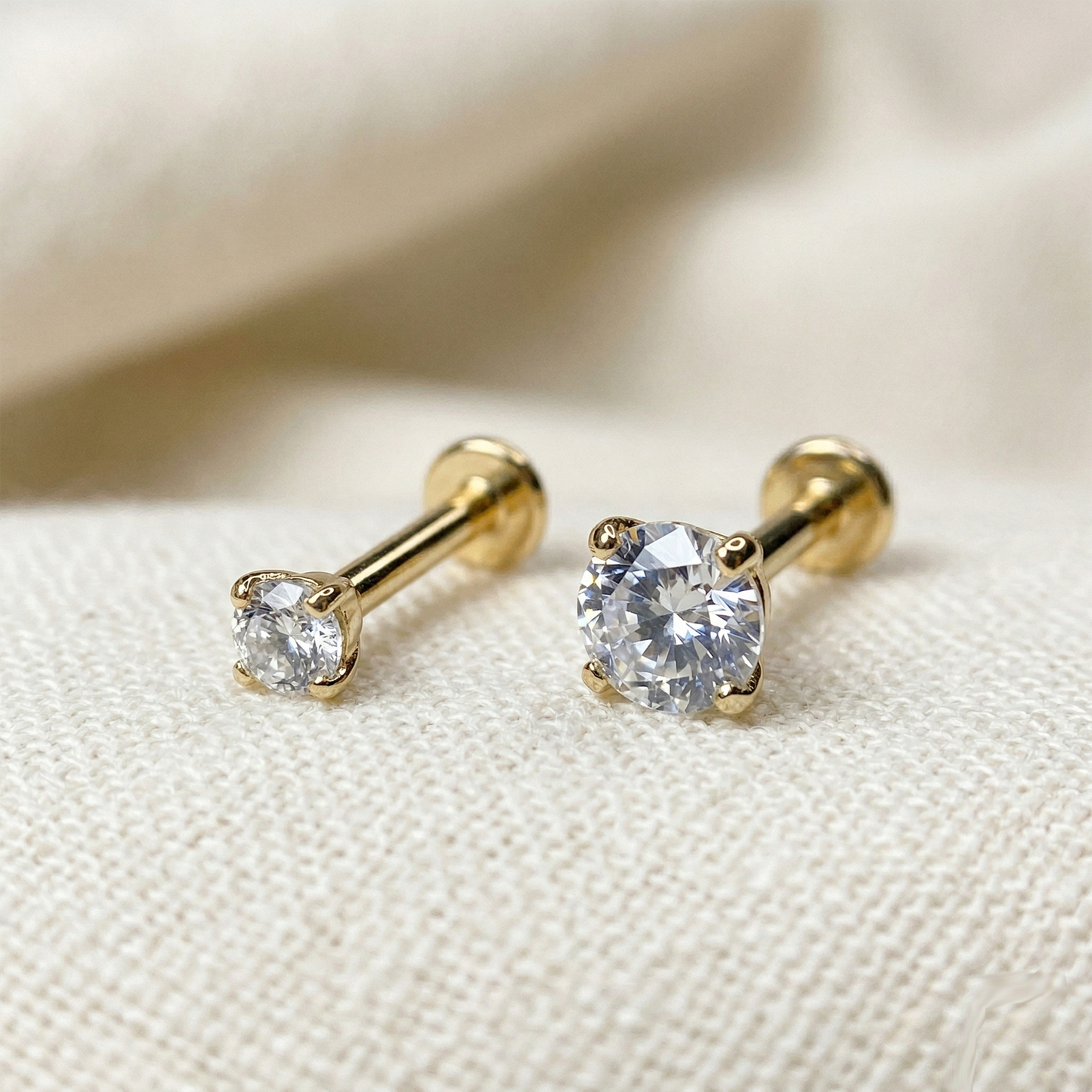 14K Gold Prong Set CZ Threadless Stud 20G