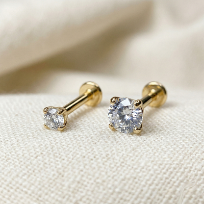 14K Gold Prong Set CZ Threadless Stud 20G