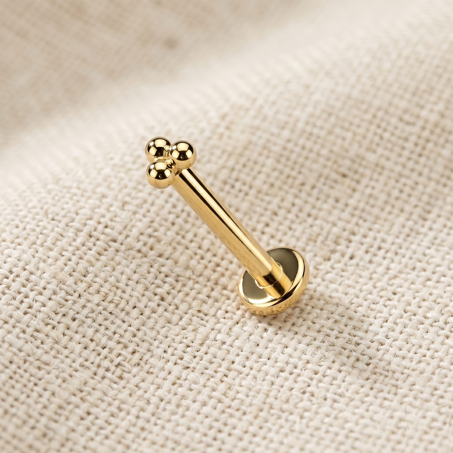 14K Gold Triangular Ball Threadless Stud 20G