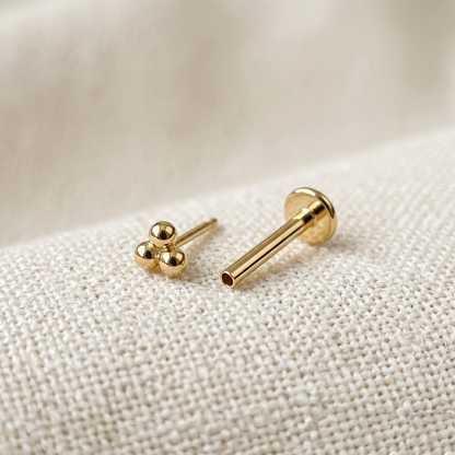 14K Gold Triangular Ball Threadless Stud 20G