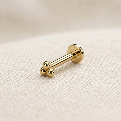 14K Gold Triangular Ball Threadless Stud 20G