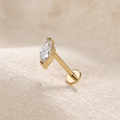 14K Gold Marquise CZ Threadless Stud 20G