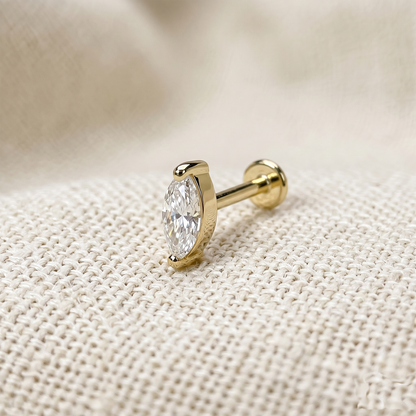 14K Gold Marquise CZ Threadless Stud 20G