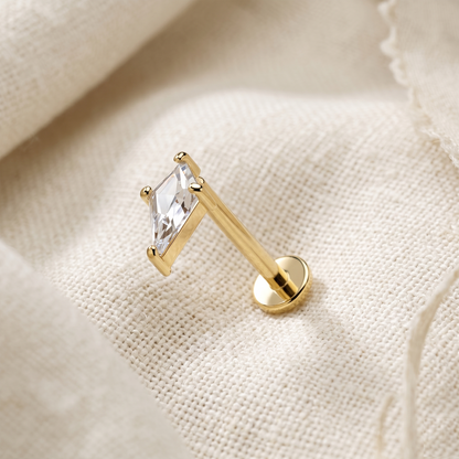 14K Gold Spear CZ Threadless Stud 20G