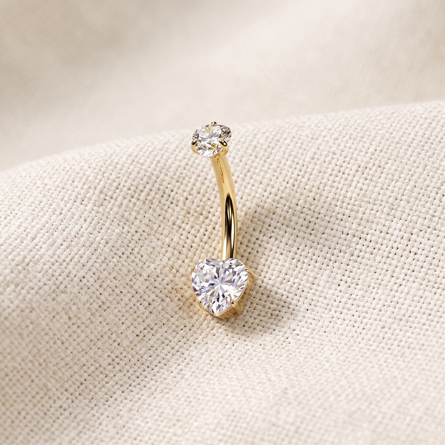 Titanium Heart CZ Belly Button Ring 14G