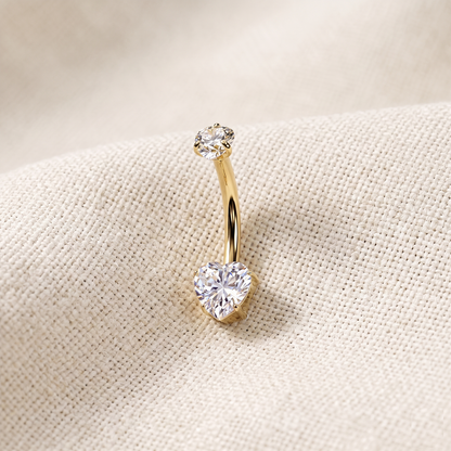 Titanium Heart CZ Belly Button Ring 14G