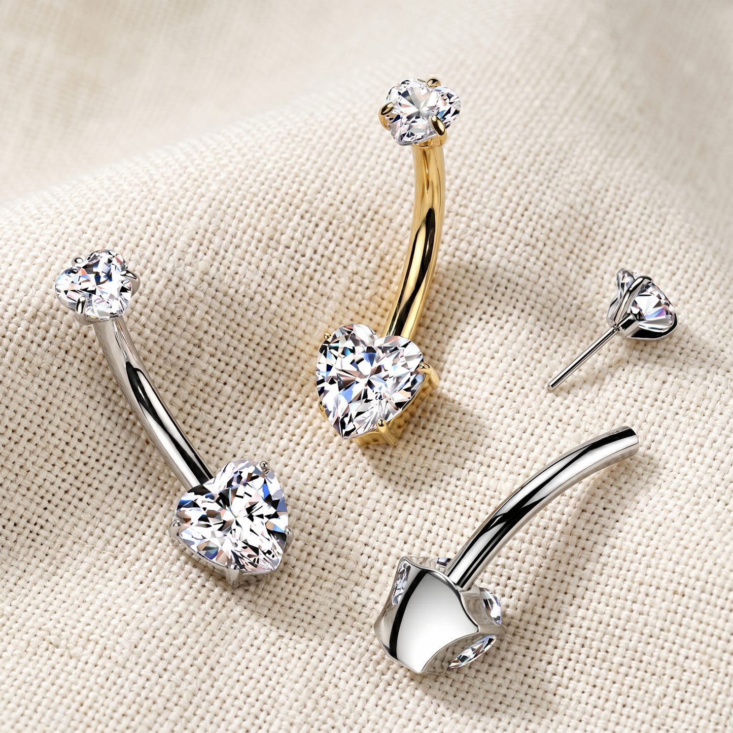 Titanium Heart CZ Belly Button Ring 14G